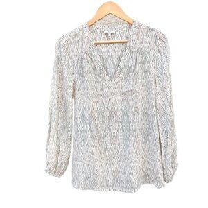 Joie Silk Blouse Top White Cream Argyle Long Balloon Sleeve Pullover Size Small